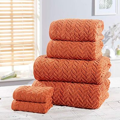 Rapport Lot de 6 Serviettes à Chevrons (2 x Visage, 2 x Mains, 2 x Drap de Bain) - Épices