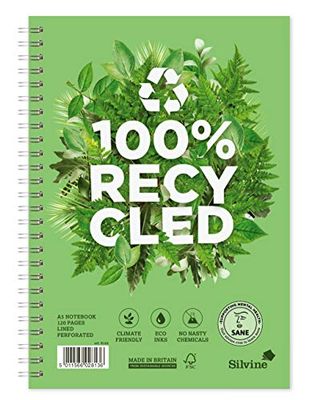 Silvine Cuaderno A5 Premium reciclado con espiral, 120 páginas rayadas de papel 100% reciclado, Ref R103