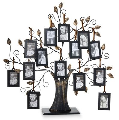 Philip Whitney Cadre photo arbre généalogique avec 14 cadres photo à suspendre, cadeaux pour maman, cadeaux de fête des mères, cadeaux de Noël – Arbre en métal de 45,7 x 50,8 cm avec 14 cadres photo