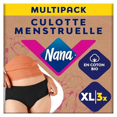 Nana Culotte Menstruelle Lavable Coton Bio - Flux Abondant - Noir - Coupe Hipster - M x3