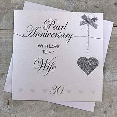 WHITE COTTON CARDS Wife 30th Pearl Wedding Anniversary Handmade Card - Love Lines LLA30W,16cm x 16cm