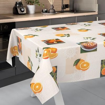 ANRO Tovaglia cerata, lavabile, da giardino, per interni ed esterni, 220 x 140 cm, con bordo tagliato, arancioni