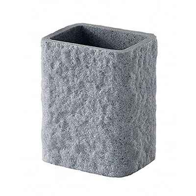 Gedy G-Canton tandenborstelhouder voor badkamer, afmetingen en gewicht: 11 x 9,2 x 6,5 cm & 0,455 kg, tandpasta- en tandenborstelhouder van hars en zand, antraciet, R&D-design, uniek