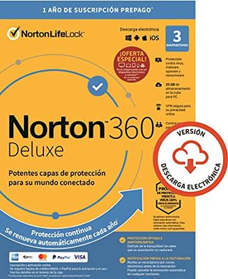 Norton 360 2022 | Deluxe | 3 Dispositivo | 1 Usuario | 12 Meses | PC/Mac | Código de activación enviado por email