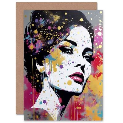 Artery8 Glam Glitter Face Party for Wife Her Mum Sister Daughter Mom Gran Nan Birthday Thank You Congratulations Blank Art Greeting Card