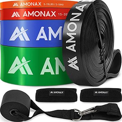 Amonax Assisted Pull Up Band Set Krachttraining Apparatuur Bevestiging Weerstandsbanden Mannen, Home Gym Fitness Workout Power Bands, Long Loop Assistance Bands, Oefening Stretch Band Deurankers inc.