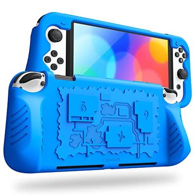 FINTIE Cover Compatibile con Nintendo Switch Modello OLED 7.0" 2021 con 3 Titolari per Schede di Gioco - Protettiva Cover in Silicone Ergonomica Grip Case, Blu Scuro