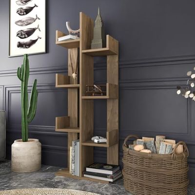 Modern Walnut Boekenplank, 50 x 22 x 173 cm, 100% melamine gecoat, deeltjesbord, 18 mm dik, stijlvolle opbergoplossing voor thuis en op kantoor