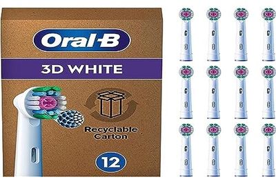 Oral-B Pro 3D Bianco Spazzolino Elettrico Testina Spazzolino Elettrico Setole A Forma di X E Unico Bicchiere Lucidante Per Sbiancare Denti E Per Rimuovere Macchie Superficiali, Confezione da 12