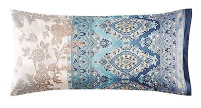 Bassetti AGRIGENTO 9325883 Cushion Cover for Bed Linen 100% Cotton Satin in Azure Blue C1 Dimensions: 40 x 80 cm