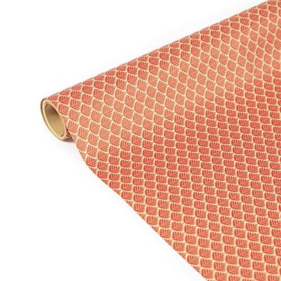 Clairefontaine - Ref 223825C - Kraft Tiny Rolls Wrapping Paper (Single Roll) - 35cm Width x 5m Length, 70gsm Recycled Kraft Paper - Red Flowers Design