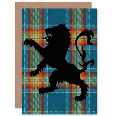 Wee Blue Coo HERALDIC RAMPANT SCOTTISH LION SILHOUETTE TARTAN BLANK GREETINGS CARD