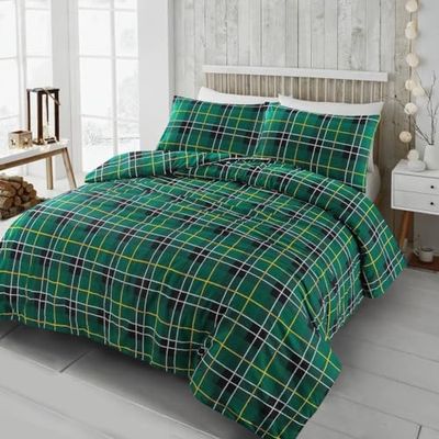 Kampala Hill Flannelette Tartan Check Brushed Cotton Duvet Cover Set Green Bedding Set King