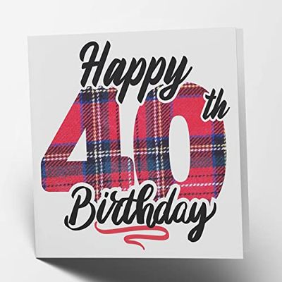Maturi Tarjeta de felicitación de 40 cumpleaños con diseño de tartán en el interior en blanco