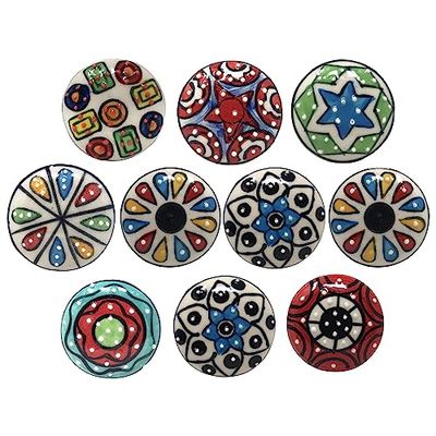 Ajuny Confezione da 10 Pomelli in Ceramica Multicolore per Mobili Forma Rotonda Pomelli per Cassetti Maniglie per Mobili da Cucina con Viti Maniglie per Cassetti Ferramenta Cromata