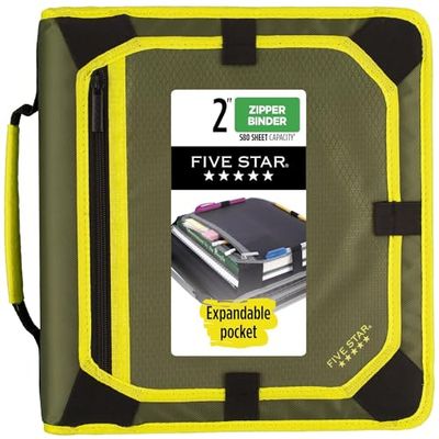 Five Star Raccoglitore con cerniera, raccoglitore a 3 anelli da 5 cm, per scuola, pannello di espansione, capacità 580 fogli, oliva/agrumi (290520C)