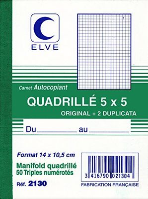 CARNET AUTOCOPIANT QUAD.5/5 140X105 50/3+0, lot de 1