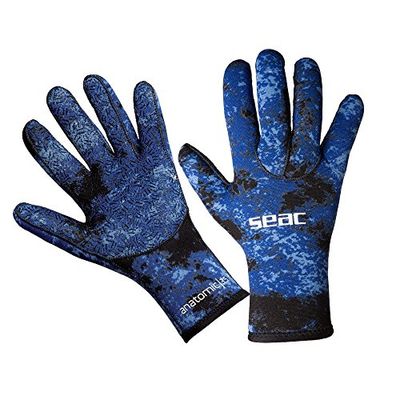 SEAC Anatomic Camo Gloves Guanti da Sub in Neoprene da 3.5 mm per Pesca Subacquea in Apnea Unisex Adulto, Camo Blu, S