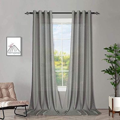 Melodieux Voilage Gris Rideaux à Oeillets, Lot de 2, 140x260cm