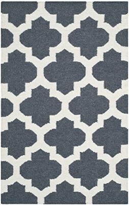 SAFAVIEH Tapis Contemporain Pour Salon, Salle à manger, Chambre à coucher - Dhurrie Collection, Tapis à poil court, Bleu et Ivoire, 91 X 152 cm