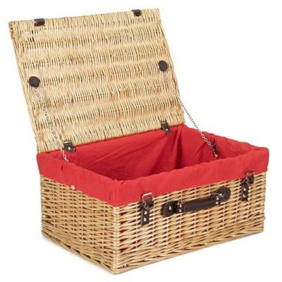 51cm Buff Picnic Wicker Basket with Red Lining