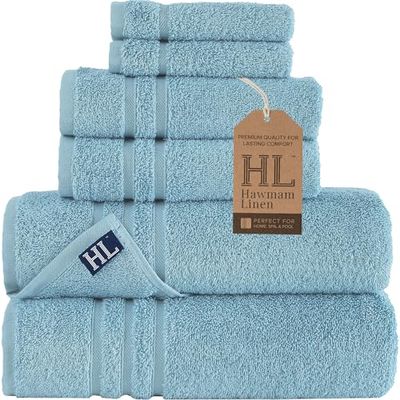 Hammam Linen Lot de 6 Serviettes de Bain Originales en Coton Turc Doux Absorbant et de qualité supérieure pour Salle de Bain et Cuisine 2 Serviettes de Bain 2 essuiemains 2 Gants de Toilette Bleu