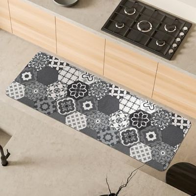 Comart, Alfombra Malaga para Cocina, Pasillo, Alfombra Multiusos, PVC Antideslizante, Impermeable, Absorbente, decoración de cementinas Grises, 55 x 170 cm, Lavable a máquina, diseño Moderno,