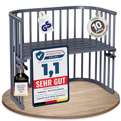 Cododo babybay Maxi en bois de hêtre massif I Hauteur réglable en continu pour le lit enfant lit bébé réglable et écologique qui grandit avec l'enfant, laqué gris ardoise