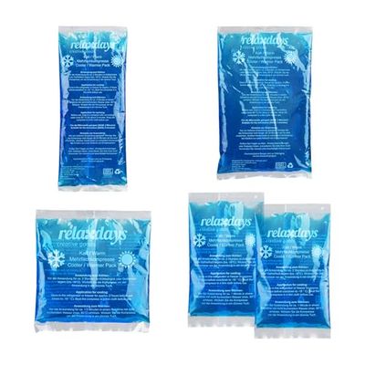 Relaxdays Gel Packs Set of 10, 4 Sizes, Cold & Warm Compresses, Microwave-Safe, Cooling Pads, Injury & Pain Relief, Blue, Plastic