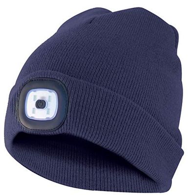 Velamp, Cappellino con Luce LED Frontale, 100 Lumen, Ricaricabile, Lavabile, Navy Blue