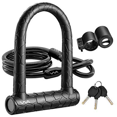 Lucchetto a U per bicicletta, 20 mm, resistente, con combinazione a D, lunghezza 1,2 m, cavo di sicurezza con robusta staffa di montaggio e chiave antifurto per biciclette