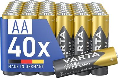 VARTA Pilhas AA, embalagem de 40, potência on Demand, alcalinas, 1,5 V, para acessórios de computador, dispositivos Smart Home, lanternas, Made in Germany