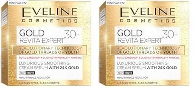 Eveline Cosmetics Gold Lift Expert Crema-Siero Levigante di Lusso con Oro 24k 30+ | Tecnologia Rivoluzionaria Fili Lifting Non-Invasivi (Confezione da 2)