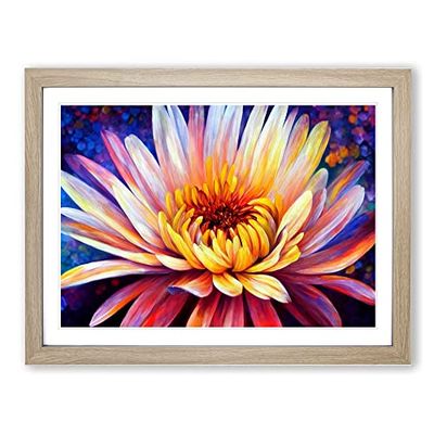 A Chrysanthemum Flower H1022 Framed Print for Living Room Bedroom Home Office Décor, Wall Art Picture Ready to Hang, Oak A4 Frame (34 x 25 cm)