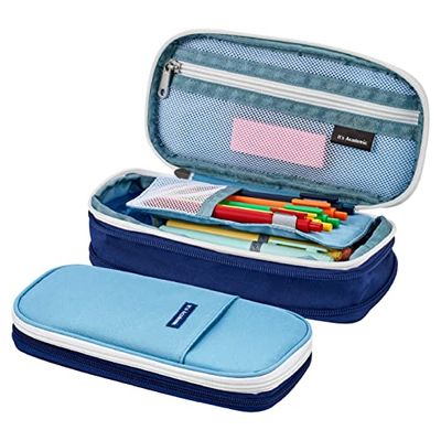 It's Academic - Estuche para lápices expandible, Bolsa portátil para Suministros de Oficina y Escuela, Bolsa organizadora de Viaje, compacta, de Alta Capacidad, Azul