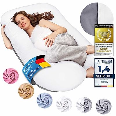 Cuscini per la gravidanza, cuscini per letti laterali cuscini di posizionamento cuscini per neonati e per allattamento a forma di U fodera in cotone 100% lavabile (Junior XL, 120 x 70 cm, Duo)
