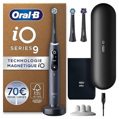 Oral-B iO 9 Brosse à Dents Électrique Noire, 3 Brossettes, 1 Étui de Voyage Chargeur