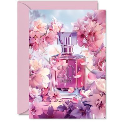 20th Birthday Card for Women - Fabulous Floral Perfume Bottle - Happy Birthday Cards for 20 Year Old Woman, A5 Female Bday Greeting Cards