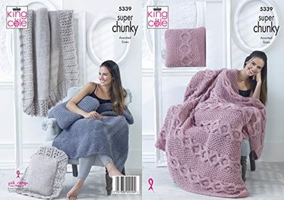 King Cole Super Chunky Knitting Pattern 5339 - Cartamodello per giarrettiera o pizzo, cuscino e coperta