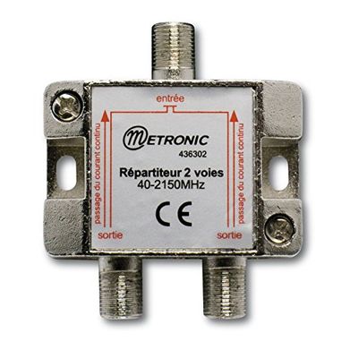 Metronic 436302 - Entalhador de sinal TV metálico blindado 2 saídas com tomada F, prateado