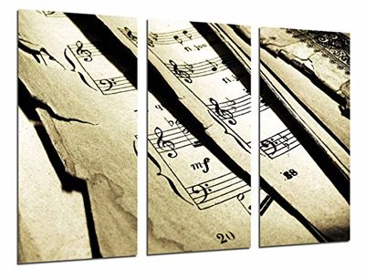 Quadro fotográfico decoração musical partituras vintage, tamanho total: 97 x 62 cm XXL