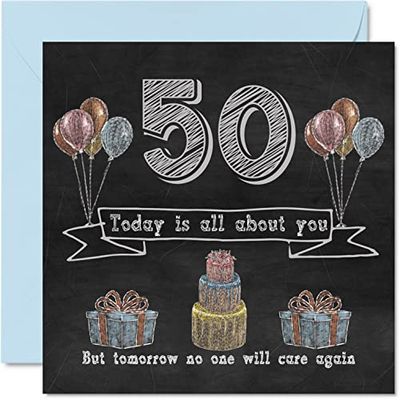 Funny 50th Birthday Cards for Men Woman - Chalk Blackboard - Happy Birthday Card for Cousin Mum Dad Nanny Grandad Uncle Auntie Grandma Friend, 145mm Humour Banter Greeting Cards