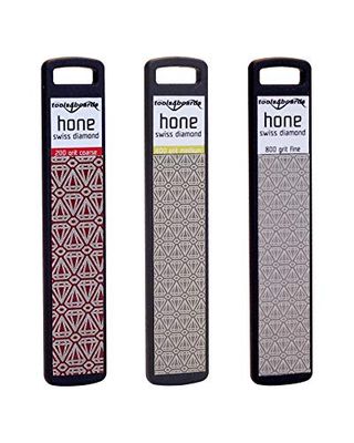 Tools4Boards Hone Trio Lot de 3 limes diamant suisse pour ski et snowboard Comprend 3 grains les plus utilisés (rouge grossier 200, jaune moyen 400, blanc fin 800), surface diamant extra large 95 mm x