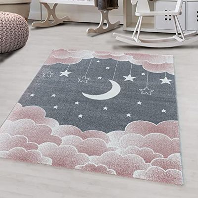Giantore Alfombra Infantil de Pelo Corto, habitación Infantil, habitación de bebé, Alfombra de Luna