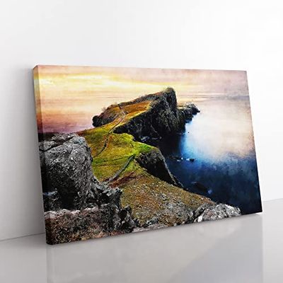Lighthouse In The Isle Of Skye Painting Modern Art Canvas Wall Art Print Ready to Hang, Framed Picture for Living Room Bedroom Home Office Décor, 76x50 cm (30x20 Inch)