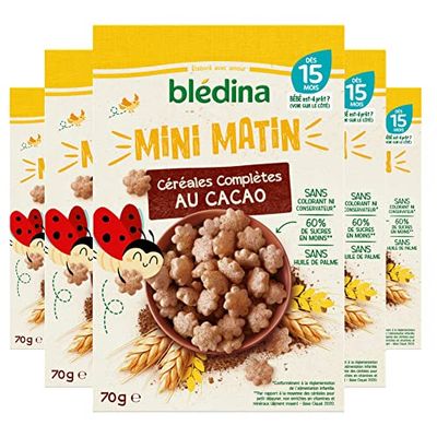 Blédina Mini Matin - Céréales Complètes Au Cacao Pour Bébé - Dès 15 Mois - Les 5 boites de 70g