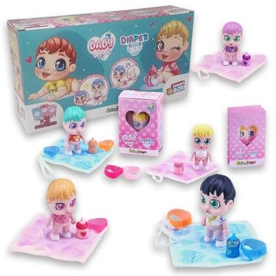 sbabam Funny Box Baby Love wikkelbox, mini-pop met flesje, luiers, fopspeen en kinderbed, verpakking van 3 stuks, speelgoed vanaf 3 jaar voor kinderen, babypoppen meisjes 6 jaar