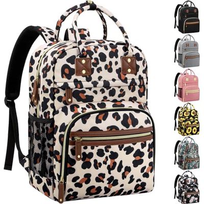 Diaper Bag Backpack Tote for Women Large Capacity, Baby Bag with Insulated Pockets Multifunctional Diaper Bags, Leopard Print, 11.5"L x 6.0"W x 16.0"H, Standard