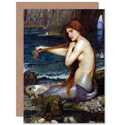 Wee Blue Coo JOHN WILLIAM WATERHOUSE MERMAID OUDE MASTER SCHILDEREN BLANK GROETINGEN KAART