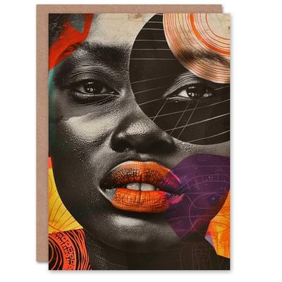 Artery8 Modern Abstract African Woman Collage Portrait Blank For Him Or Her Art Birthday Card